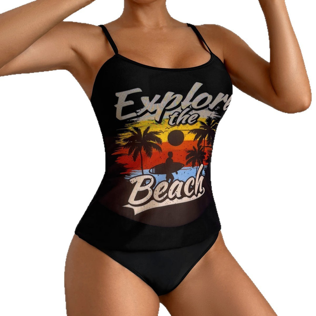 Damen Strandtop mit buntem Grafikdesign und passendem Bikiniunterteil Echo Archiv