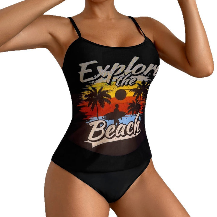 Damen Strandtop mit buntem Grafikdesign und passendem Bikiniunterteil Echo Archiv