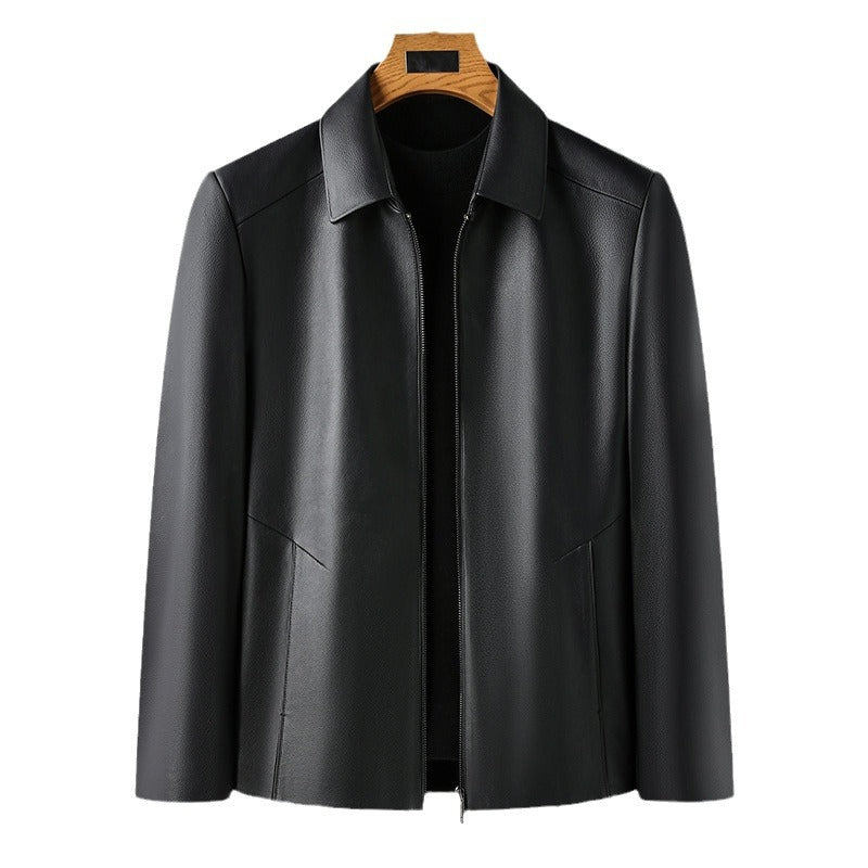 Herren elegante Lederjacke mit minimalistischen Design und steigendem Kragen Echoarchiv