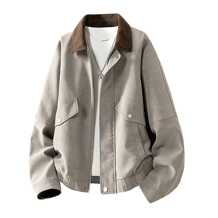 Herren Oversize Utility-Bomberjacke aus Kunstleder mit geripptem Saum und Hemdkragen Echoarchiv