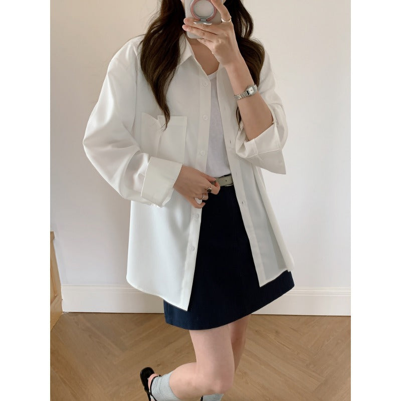 Damen Oversized Hemdbluse aus fließendem Material mit Brusttasche Echoarchiv