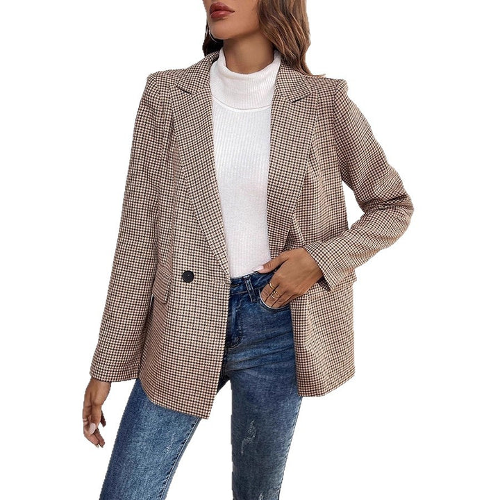 Damen Glencheck-Blazer im Oversize-Schnitt mit Paspeltaschen und leicht gepolsterten Schultern – Valéne