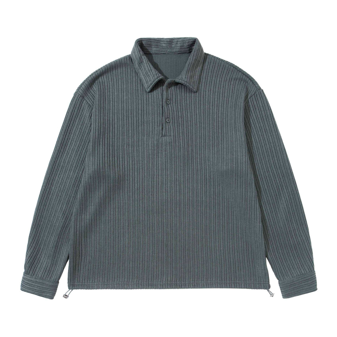 Herren Strukturiertes Poloshirt-Strickpullover mit Knopfleiste und Waffelstrick Echoarchiv