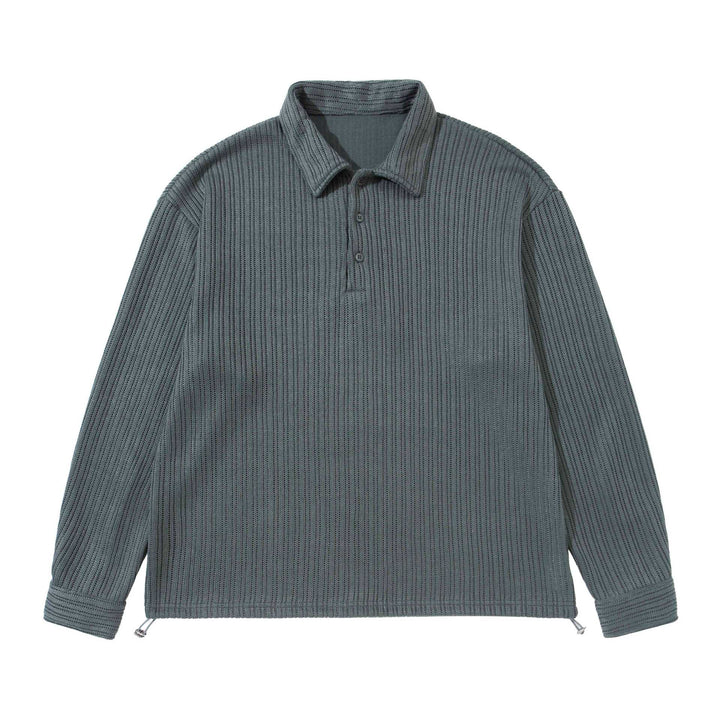 Herren Strukturiertes Poloshirt-Strickpullover mit Knopfleiste und Waffelstrick Echoarchiv