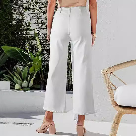 Damen High-Waist Jeans mit Knopfdetail und weitem Bein Echo Archiv
