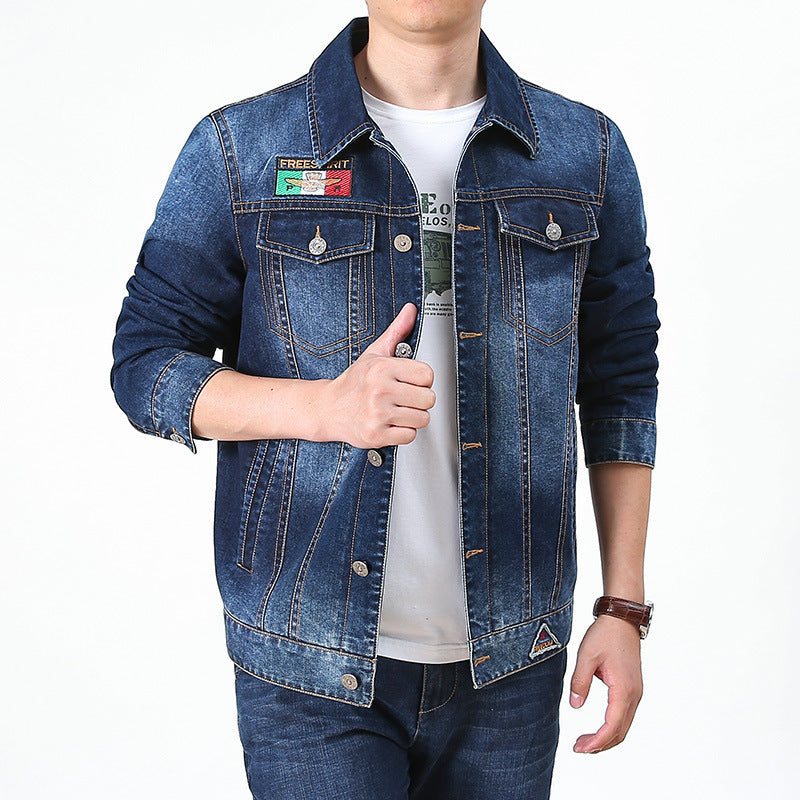 Herren Jeansjacke im Vintage‑Look mit bedrucktem Innenfutter und Emblem‑Details – Denvaro