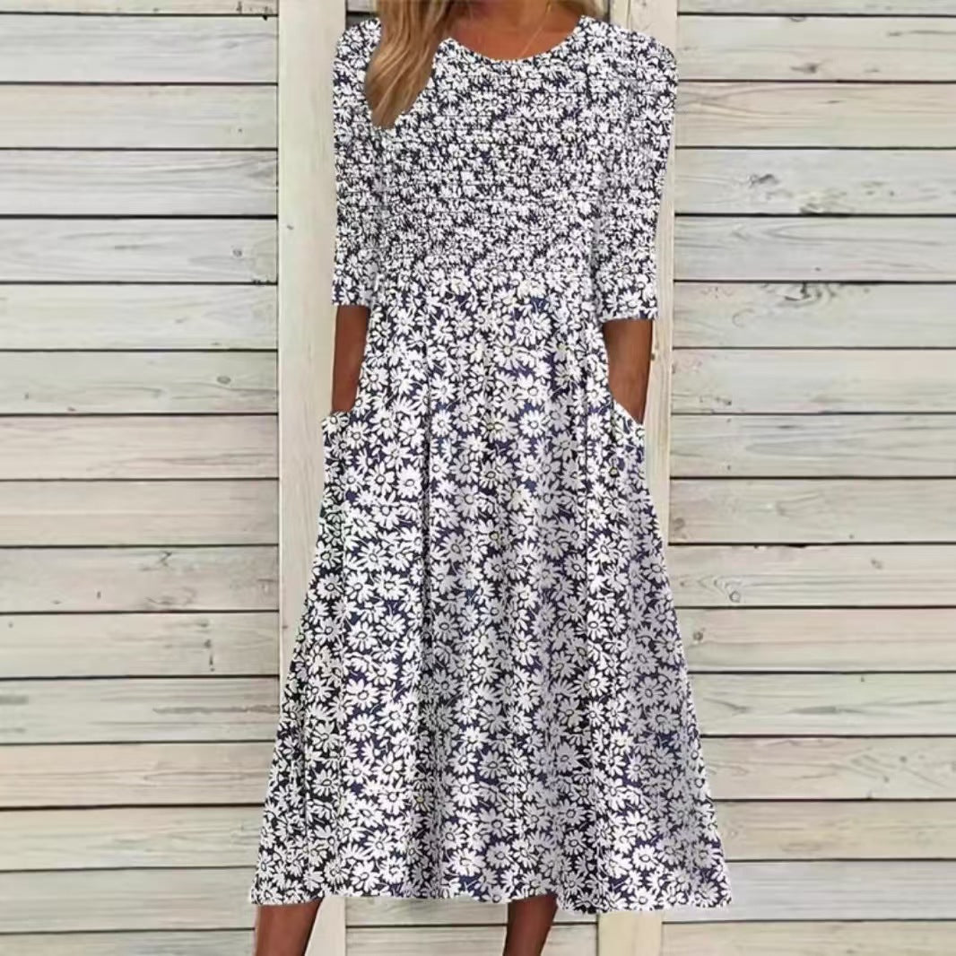 Damen nan Midikleid mit Smokoberteil, geraffter Taille und seitlichen Eingrifftaschen Echo Archiv