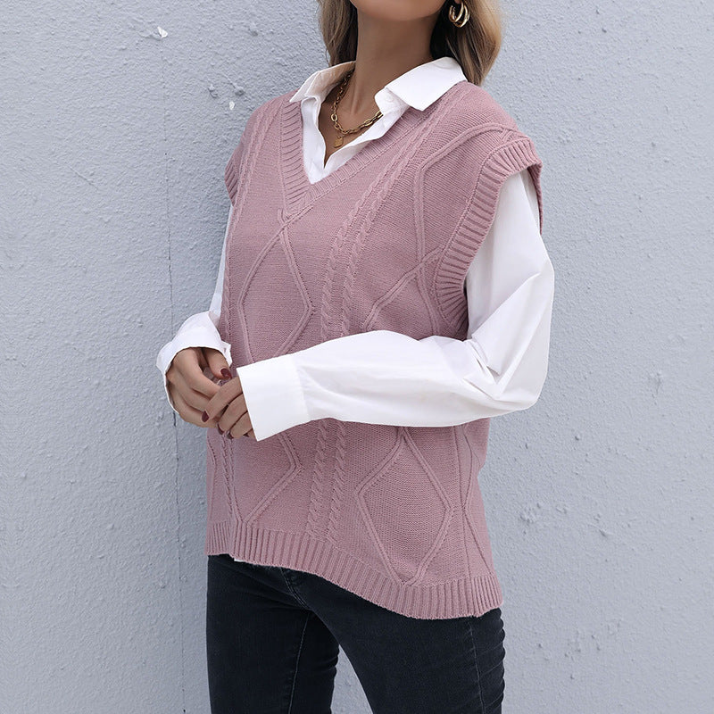 Damen Strickweste mit V-Ausschnitt, Rautenmuster und kastiger Oversize-Silhouette Echoarchiv
