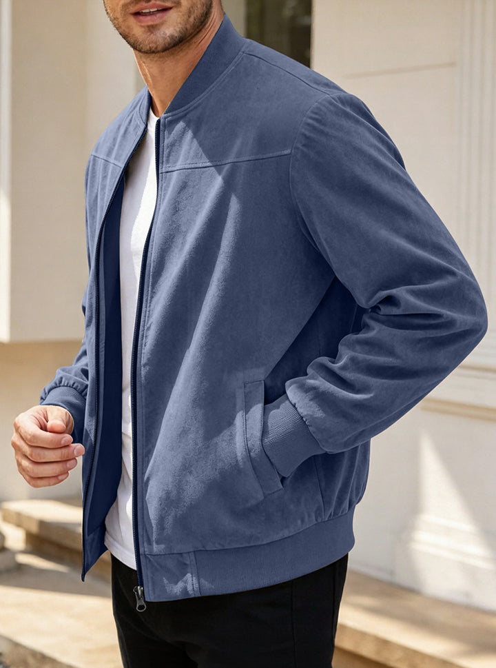 Herren Leichte Bomberjacke im Velours-Look mit Reißverschluss und Rippbündchen Echoarchiv