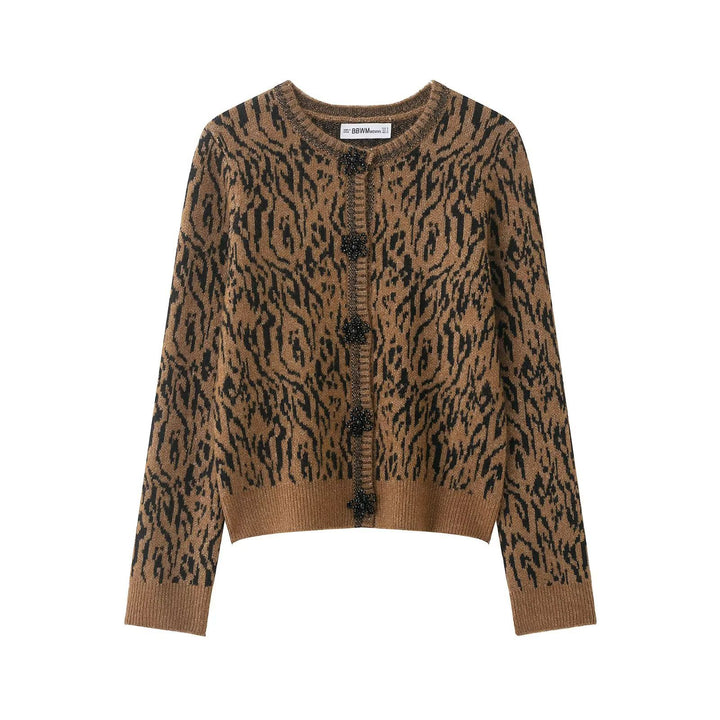 Damen nan kurzgeschnittene Jacquard-Strickjacke mit Zierperlenknöpfen Echo Archiv