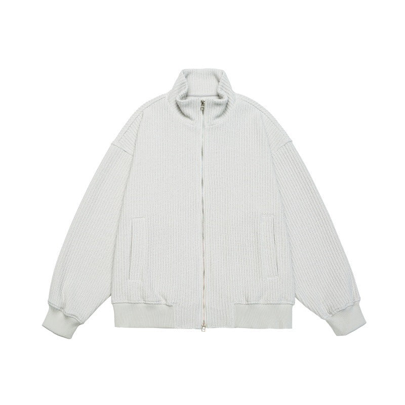 Unisex Grobstrick Boxy-Zipjacke mit Stehkragen und Rippbündchen Echoarchiv