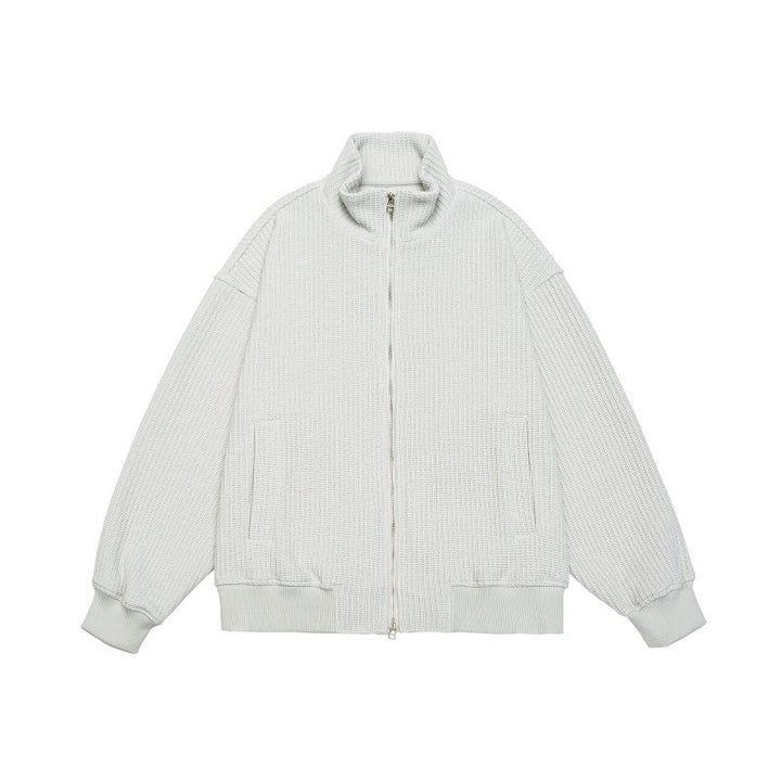 Unisex Grobstrick Boxy-Zipjacke mit Stehkragen und Rippbündchen Echoarchiv