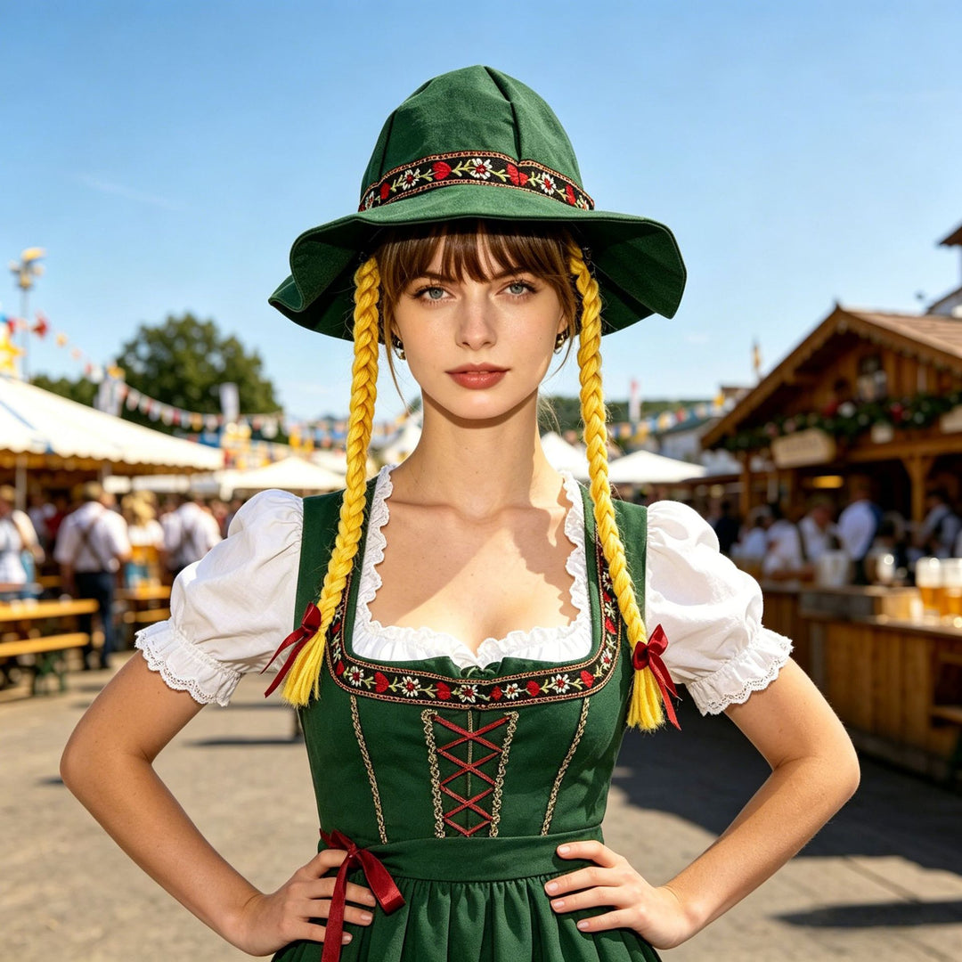 Damen nan verspielter Sonnenhut mit geflochtenen Zöpfen, besticktem Stirnband und breiter Krempe Echo Archiv
