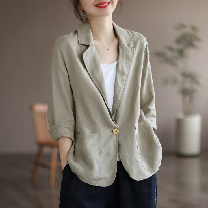 Damen Lässiger Leinenblazer mit breiten Ärmeln und Knopfverschluss – Célinea