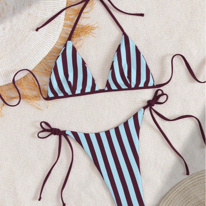 Damen Triangel-Bikini mit verstellbarem Bindeband und modischem Streifenmuster Echo Archiv