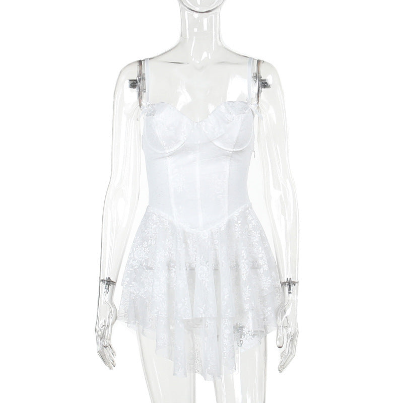 Damen figurbetontes Minikleid mit Spitzenoberteil und schwingendem Rock Echo Archiv