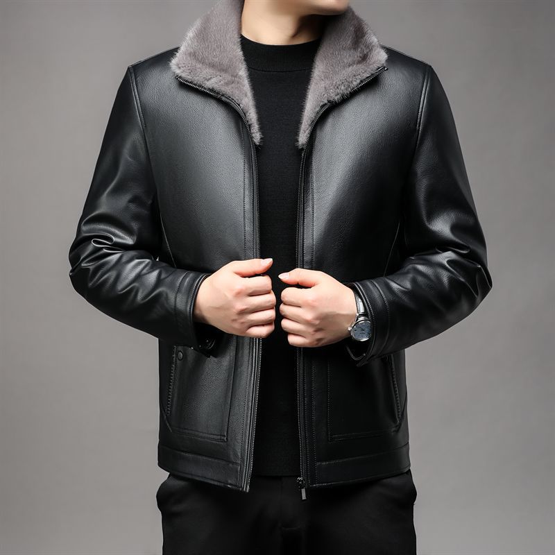 Herren Lederimitatjacke mit Teddyfellkragen und wärmendem Thermofutter Echo Archiv