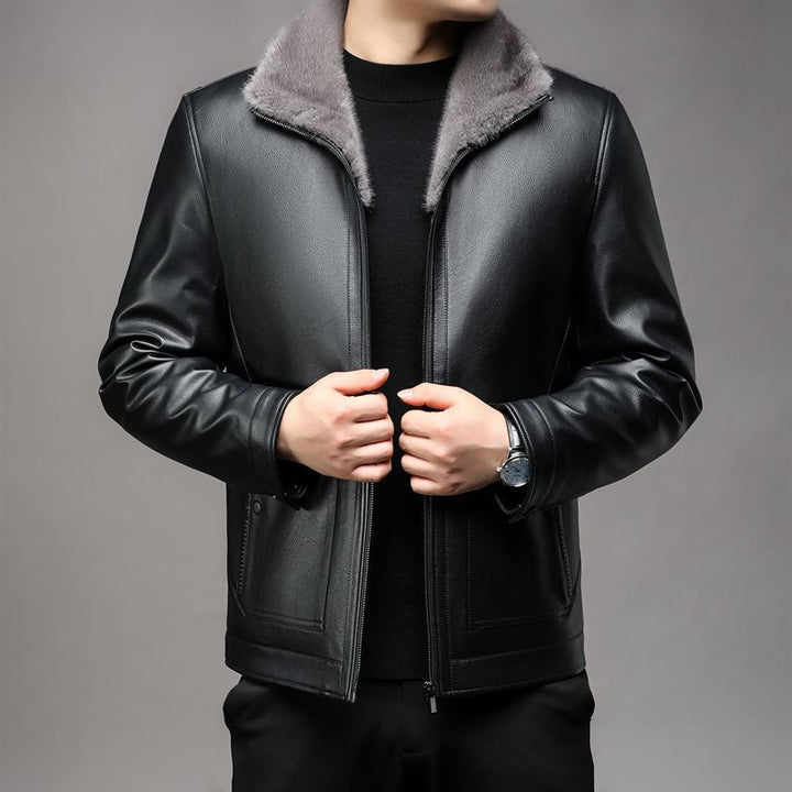 Herren Lederimitatjacke mit Teddyfellkragen und wärmendem Thermofutter Echo Archiv