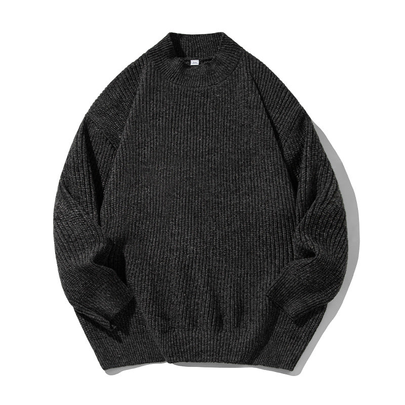 Unisex Oversize Grobgestrickter Pullover mit geripptem Stehkragen und Chenille‑Melange Echo Archiv
