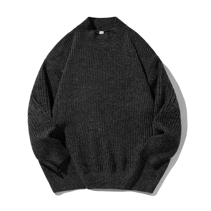 Unisex Oversize Grobgestrickter Pullover mit geripptem Stehkragen und Chenille‑Melange Echo Archiv