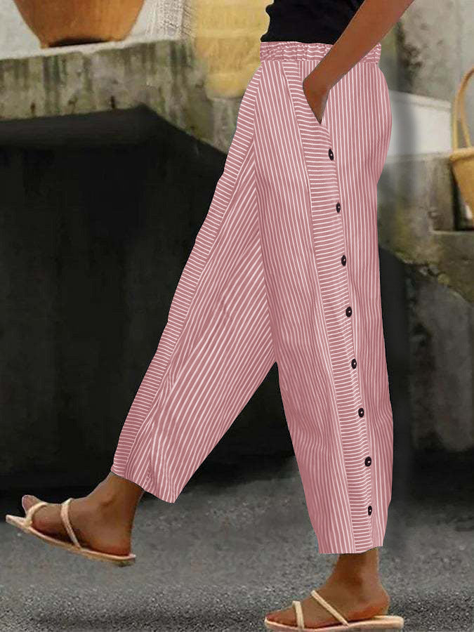 Damenweite Culotte-Hosen mit Paperbag-Taille, Knopfleiste und Seitentaschen – Avélisse