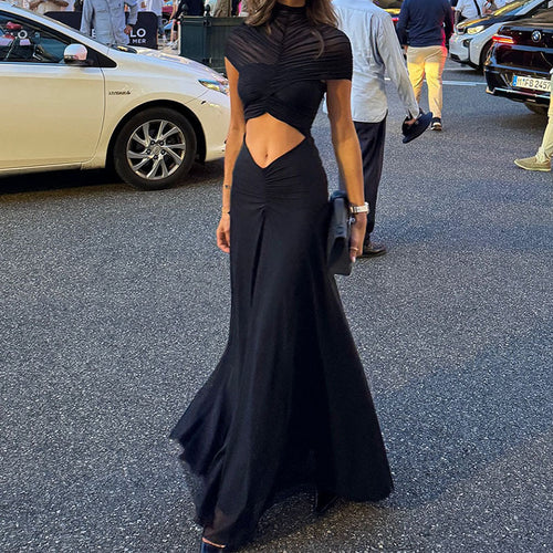 Damen Elegantes Maxikleid mit Raffungen und durchsichtigem Oberteil Echo Archiv