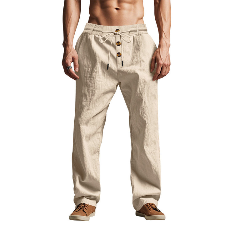 Herren leichte, lässige Freizeithose mit verstellbarem Bund und Knopfdetail Echoarchiv
