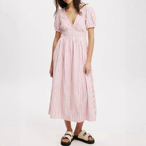 Damen Maxikleid mit V-Ausschnitt und Puffärmeln Echo Archiv