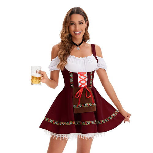 Damen nan traditionelles Oktoberfest Dirndl Minikleid mit Schnürung und abnehmbarer Schürze Echo Archiv