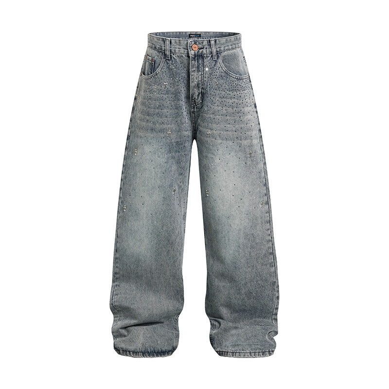 Damen Weite hochgeschnittene Baggy-Jeans mit Used-Wash und Steppdetail Echoarchiv