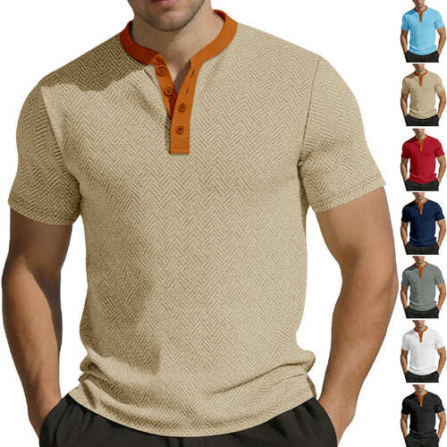Herren nan schlankes Kurzarm-Henley-Poloshirt mit Mandarin-Kragen und feiner Jacquardstruktur Echo Archiv