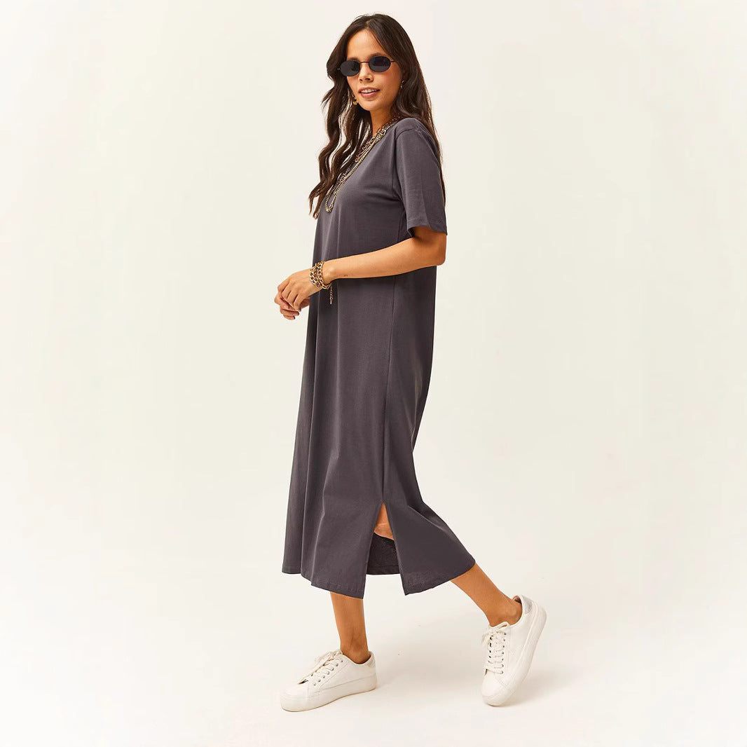 Damen schlichtes langärmliges Kleid mit seitlichen Schlitzen und komfortablem Schnitt Echo Archiv