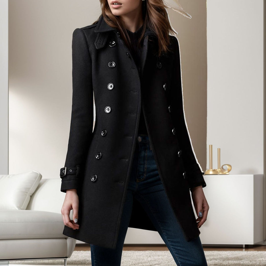 Damen stylischer Wollmantel mit doppelter Knopfleiste Echoarchiv