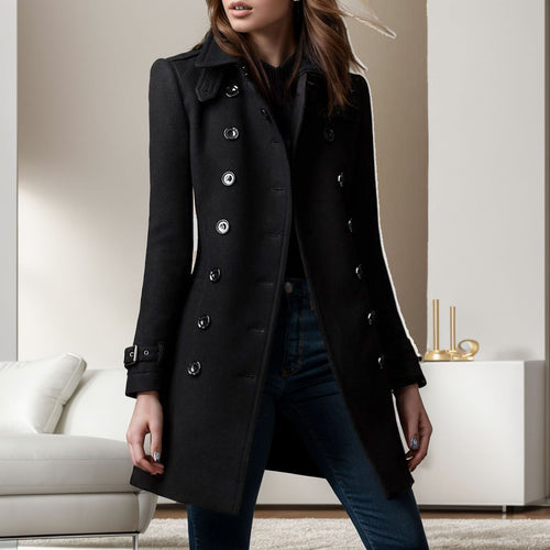 Damen stylischer Wollmantel mit doppelter Knopfleiste Echoarchiv