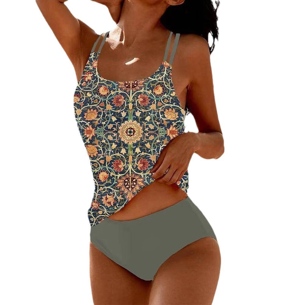 Damen Tankini-Set mit Verspieltem Floralem Oberteil und Bequemen Höschen Echoarchiv