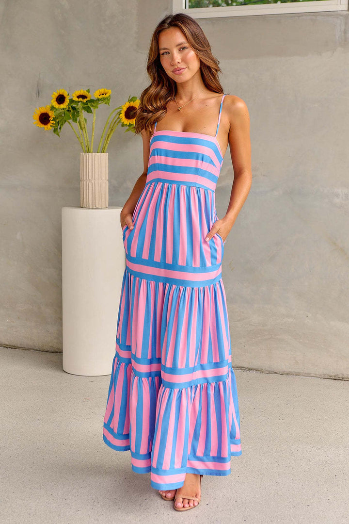 Damen Maxikleid mit schmalen Trägern und gestreiftem Design Echo Archiv