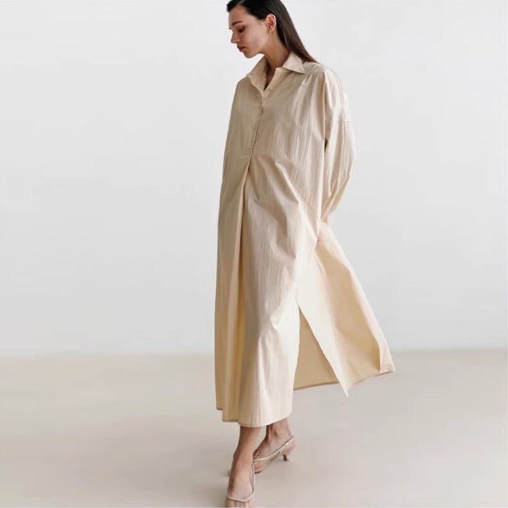 Damen Fließendes Oversize‑Hemdkleid mit Kentkragen, Kimonoärmeln und Seitenschlitzen – Valéora