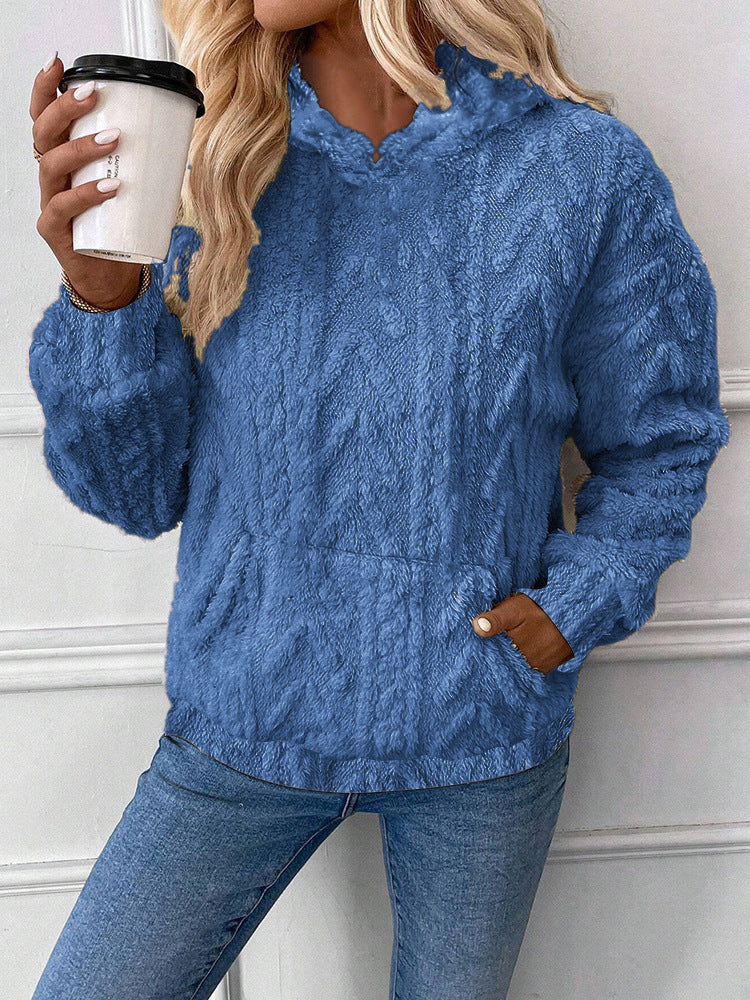 Damen nan kuscheliger Teddyfleece-Pullover mit Kängurutasche und leichtem Stehkragen Echo Archiv