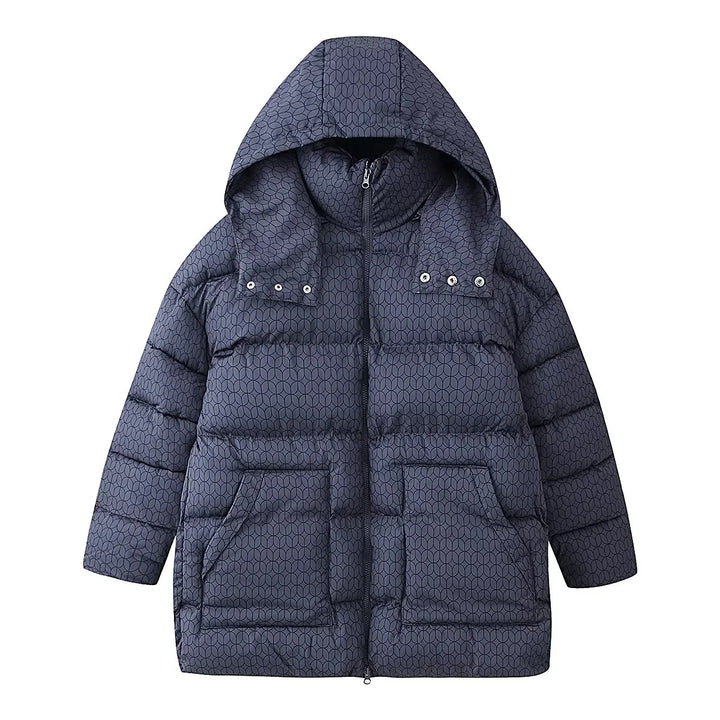 Damen gesteppte Kapuzenjacke mit grafischem Steppmuster, zweiwege Reißverschluss und oversized Taschen – Célinea