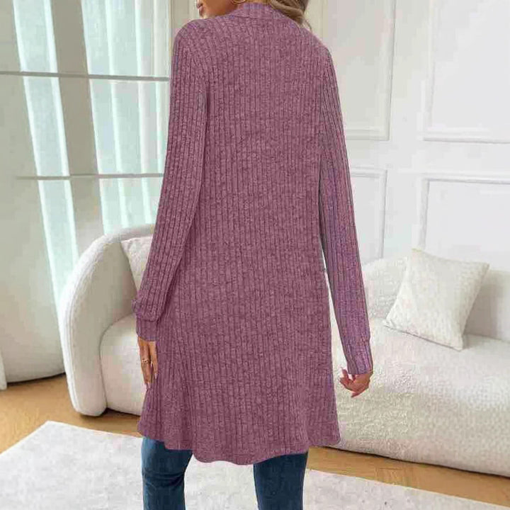 Damen Longline Rippstrick Cardigan mit Taschen Echoarchiv