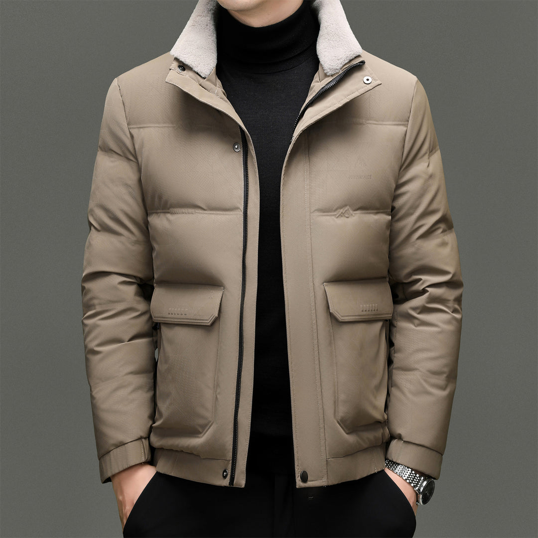 Herren gesteppte Winterjacke mit weichem Kunstfellkragen und praktischen Taschen Echoarchiv