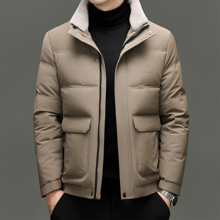 Herren gesteppte Winterjacke mit weichem Kunstfellkragen und praktischen Taschen Echoarchiv
