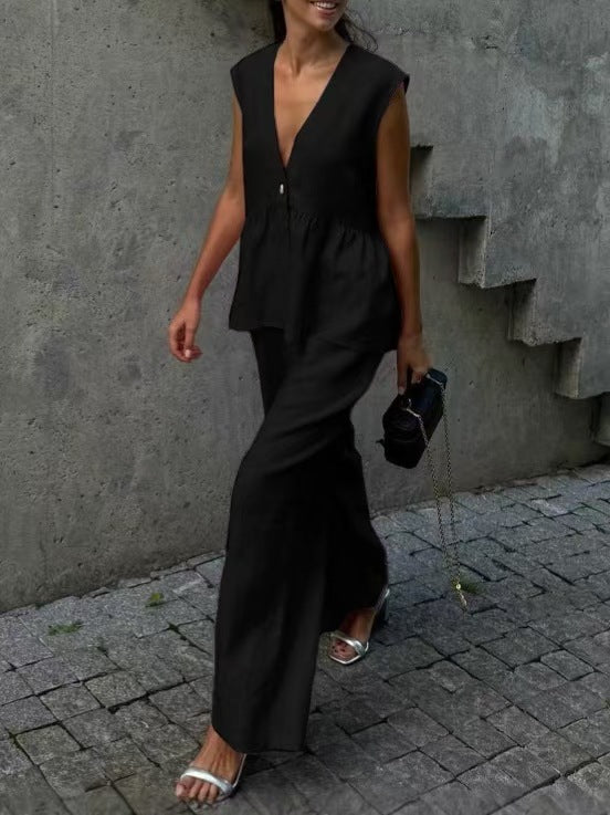 Damen lässiger und eleganter Zweiteiler aus Leinen Echoarchiv