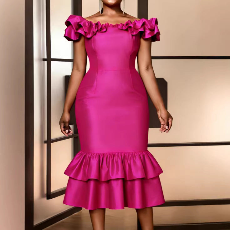 Damen Figurbetontes Abendkleid mit Rüschensaum Echo Archiv