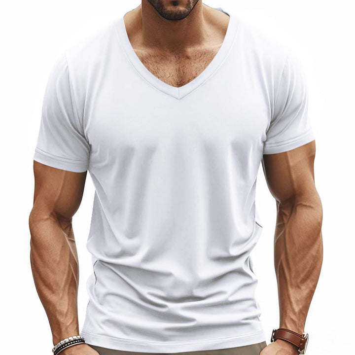 Herren V-Ausschnitt T-Shirt aus atmungsaktivem Baumwollmix mit modernem Schnitt Echoarchiv