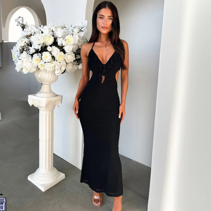 Damen Maxikleid mit Rüschendekor und figurbetontem Schnitt Echo Archiv