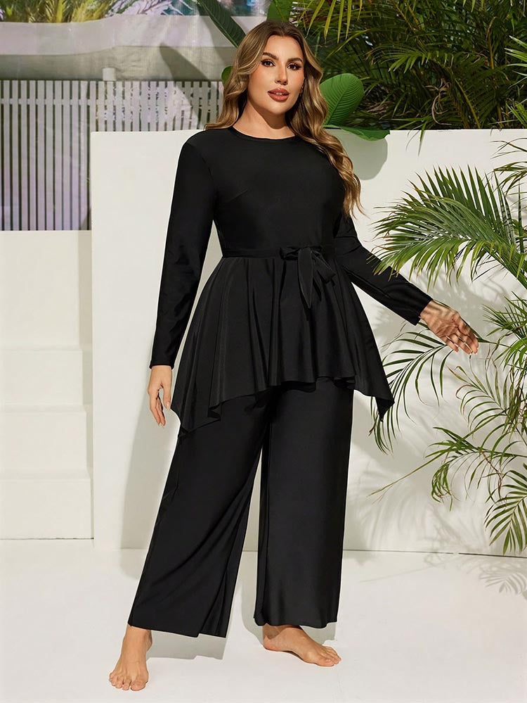 Damen Elegantes und fließendes Zweiteiler-Set mit Taillengürtel Echo Archiv