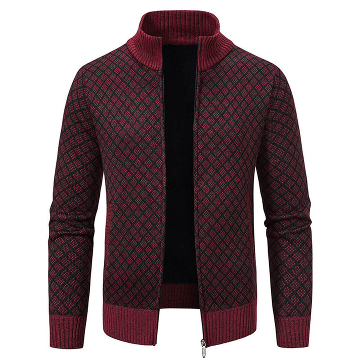 Herren Strickjacke mit hohem Kragen und innovativem Muster Echoarchiv