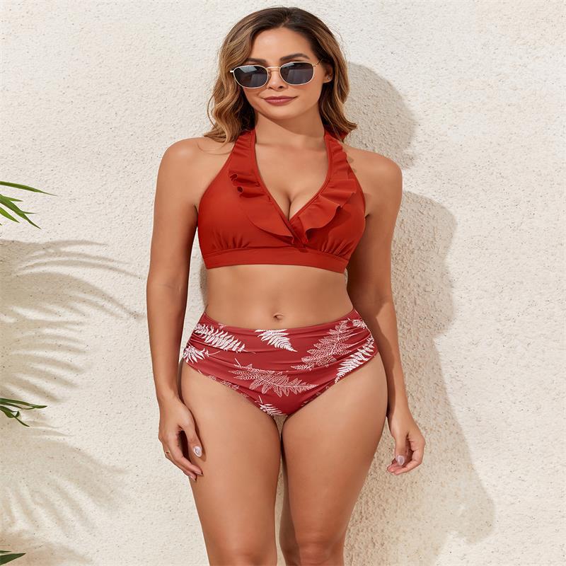 Damen Bikini-Set mit Volant-Top und hochgeschnittenem Slip Echo Archiv