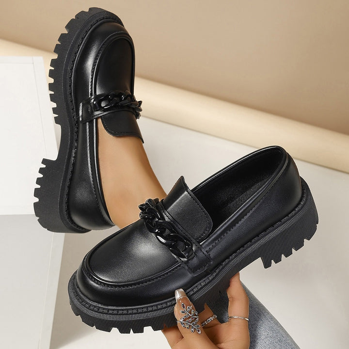 Damen Modische Slip-On-Loafer mit dicker Profilsohle und Kettenapplikation Echoarchiv